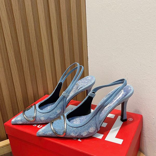 high-heel denim embellished plaque sandals stilletto heels 8.5cm spike toe women's luxury designers leather outsole evening banquet sho, Black
high-heel denim embellished plaque sandals stilletto heels 8.5cm spike toe women's luxury designers leather outsole evening banquet sho, Black