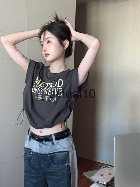 women's t-shirt hikigawa sweet y2k vintage short sleeve letter print drawstring design high waist t-shirts streetwear slim crop ropa, White
women's t-shirt hikigawa sweet y2k vintage short sleeve letter print drawstring design high waist t-shirts streetwear slim crop ropa, White