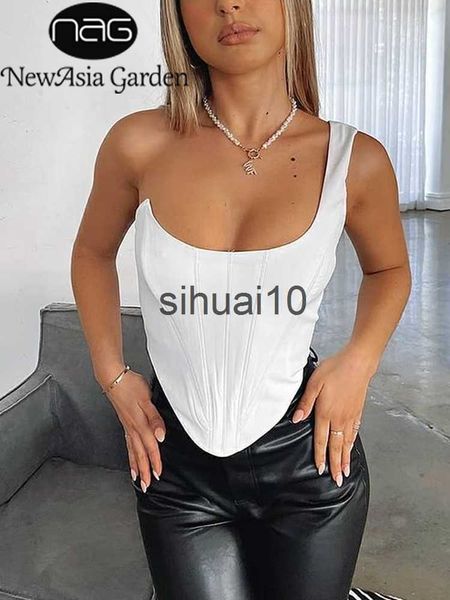 

women's t-shirt newasia single shoulder tank 2 layer lining boning asymmetrical crop satin corset women fashion party bustier cami j230, White