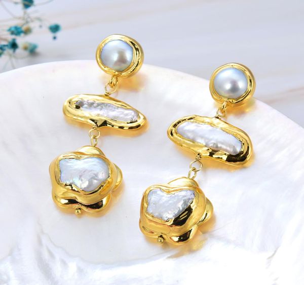 guaiguai jewelry natural pearl gold plated cultured white biwa pearl keshi pearl dangle stud earrings handmade for women real gems1404417, Silver
guaiguai jewelry natural pearl gold plated cultured white biwa pearl keshi pearl dangle stud earrings handmade for women real gems1404417, Silver