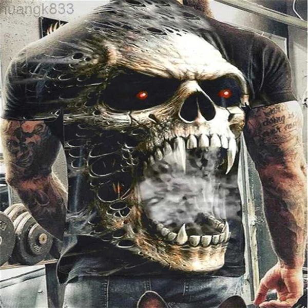 four seasons round neck men's pullover short sleeve 3d digital skull demon print, White;black
four seasons round neck men's pullover short sleeve 3d digital skull demon print, White;black