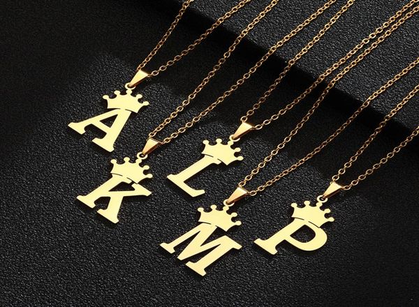 26 letter initial pendant necklace stainless steel gold plating crown necklaces for women jewelry3135336, Silver
26 letter initial pendant necklace stainless steel gold plating crown necklaces for women jewelry3135336, Silver