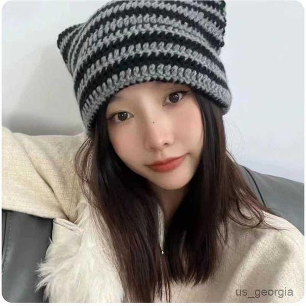 caps new streetwear beanie little striped knitted hat women girls autumn winter cute ears cap r230628, Blue;gray
caps new streetwear beanie little striped knitted hat women girls autumn winter cute ears cap r230628, Blue;gray