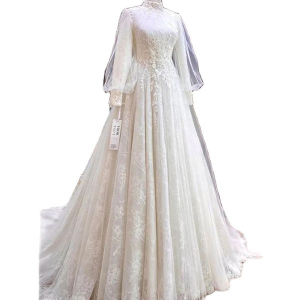 vintage muslim wedding dresses high neck long sleeves lace appliques bridal gown corset back a line aso ebi robe de mariee, White
vintage muslim wedding dresses high neck long sleeves lace appliques bridal gown corset back a line aso ebi robe de mariee, White
