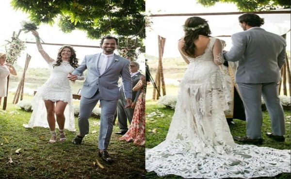 2022 country short front long back wedding dresses gown with illusion sleeves lace v backless summer beach boho bridal gowns7577049, White
2022 country short front long back wedding dresses gown with illusion sleeves lace v backless summer beach boho bridal gowns7577049, White