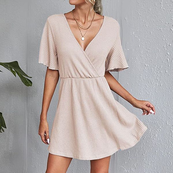 basic casual dresses womens solid color slim dress short sleeve v neck ladies high waist a line summer temperament vestidos 230627, Black;gray
basic casual dresses womens solid color slim dress short sleeve v neck ladies high waist a line summer temperament vestidos 230627, Black;gray