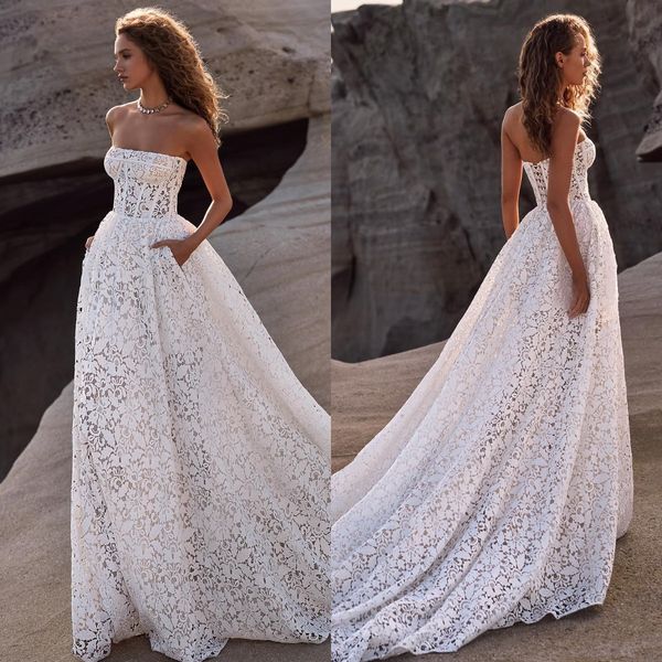 milla nova bohemia a line wedding dresses for bride strapless lace wedding dress backless designer bridal gowns sweep train, White
milla nova bohemia a line wedding dresses for bride strapless lace wedding dress backless designer bridal gowns sweep train, White