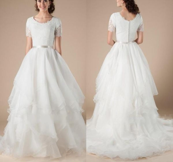 new country lace long modest wedding dresses with short sleeves tiered organza buttons back formal lds bridal gowns custom made7199084, White
new country lace long modest wedding dresses with short sleeves tiered organza buttons back formal lds bridal gowns custom made7199084, White