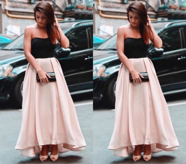 pink skirt a line evening dresses 2019 strapless prom dresses black satin ankle length party gown custom semi formal occasion 6656490, Black;red
