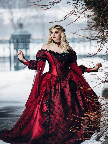gothic burgundy and black wedding dress with long sleeve lace appliques victorian sleeping beauty princess medieval winter bridal 1567985, White
gothic burgundy and black wedding dress with long sleeve lace appliques victorian sleeping beauty princess medieval winter bridal 1567985, White