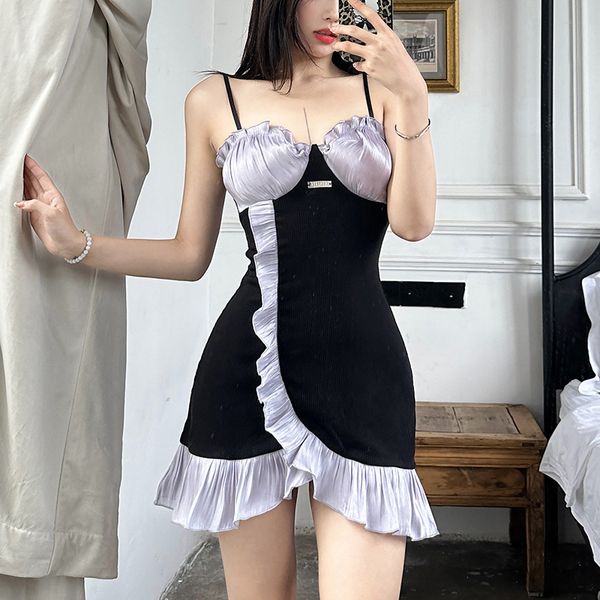 basic & casual dresses 2023 summer women's solid color slim dress fashion ruffle spaghetti straped contrast color backless dresses, Black;gray
basic & casual dresses 2023 summer women's solid color slim dress fashion ruffle spaghetti straped contrast color backless dresses, Black;gray