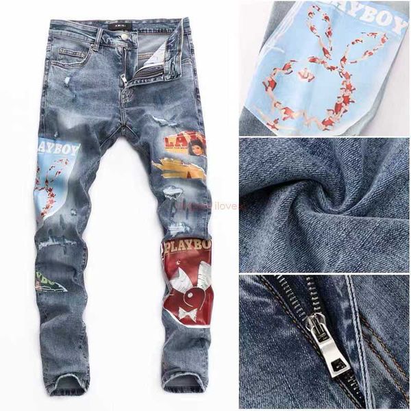 amires jeans denim pants spring 2022 amies fashion brand high street hole printed rabbit patch mens elastic slim legged distressed ripped sk, Blue
amires jeans denim pants spring 2022 amies fashion brand high street hole printed rabbit patch mens elastic slim legged distressed ripped sk, Blue