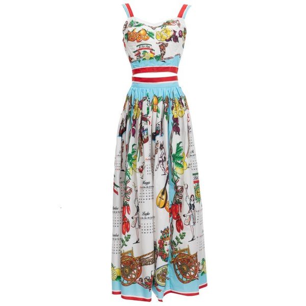 two piece dress runway luxury brand elegant vacation fashion cotton skirts sets summer short spaghetti strap lemon print suits 230627, White
two piece dress runway luxury brand elegant vacation fashion cotton skirts sets summer short spaghetti strap lemon print suits 230627, White
