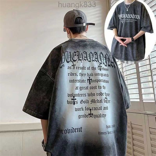 trendy brand short sleeved high street washed t-shirt for men with american design sense, niche loose fitting insets for couples, White;black
trendy brand short sleeved high street washed t-shirt for men with american design sense, niche loose fitting insets for couples, White;black