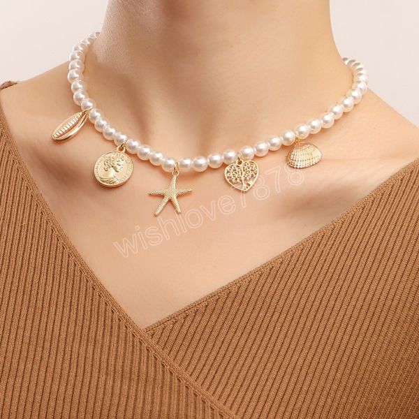 vintage imitation pearl chain choker necklace for women fashion starfish shell conch pendant collar women party jewelry, Golden;silver
vintage imitation pearl chain choker necklace for women fashion starfish shell conch pendant collar women party jewelry, Golden;silver