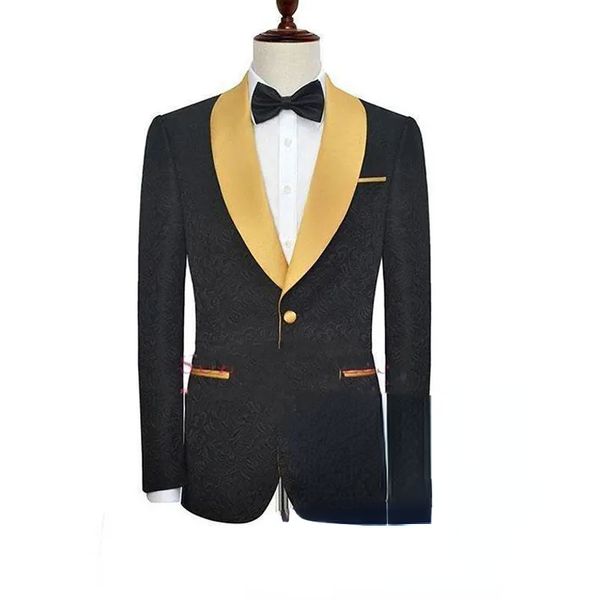 black with gold shawl lapel wedding tuxedos one button fashion mens designer jacket suits for party (blazer+pants) custom made groom wear, Black;gray
black with gold shawl lapel wedding tuxedos one button fashion mens designer jacket suits for party (blazer+pants) custom made groom wear, Black;gray