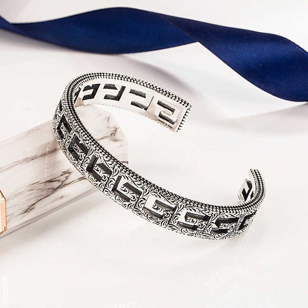 double open bracelet sterling silver hollow wide version men's women's bracelets are simple and worn, Black
double open bracelet sterling silver hollow wide version men's women's bracelets are simple and worn, Black