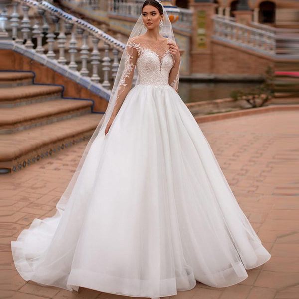 fabulous princess wedding dresses jewel neck long sleeve bead a line bridal gown button back vestidos de noiva, White
fabulous princess wedding dresses jewel neck long sleeve bead a line bridal gown button back vestidos de noiva, White