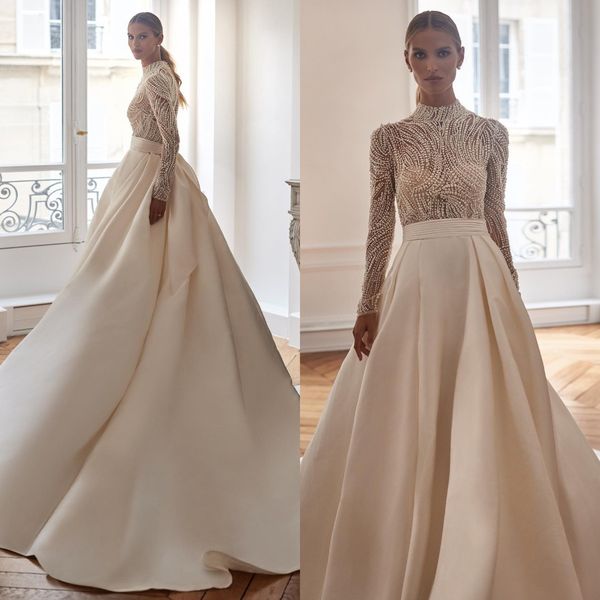 milla nova a line wedding dresses for bride high neck pearls wedding dress long sleeves covered pearls back designer bridal gowns, White
milla nova a line wedding dresses for bride high neck pearls wedding dress long sleeves covered pearls back designer bridal gowns, White