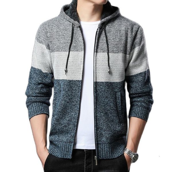 men's sweaters autumnwinter korean style men cardigan hooded thickened with velvet sweater coat patchwork knitted jacket male 230628, White;black
men's sweaters autumnwinter korean style men cardigan hooded thickened with velvet sweater coat patchwork knitted jacket male 230628, White;black