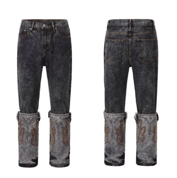 high street jeans embroidery casual pants men's and women's jeans, Black;brown