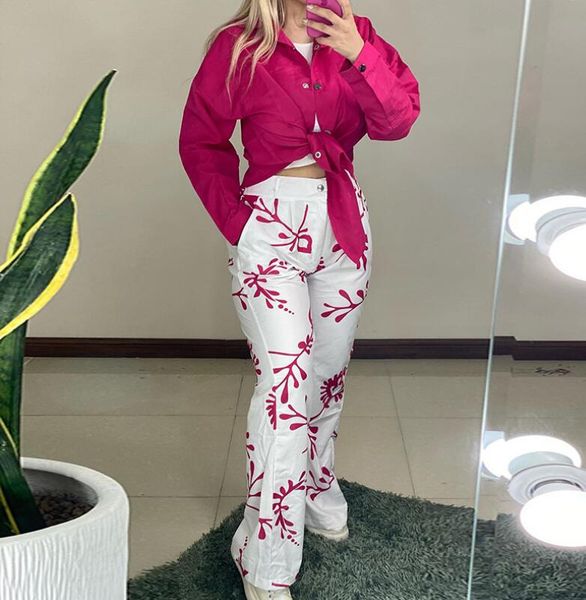 women's set 2023 autumn new women's set long sleeve shirt printed high waist pocket casual women's two piece set, White
women's set 2023 autumn new women's set long sleeve shirt printed high waist pocket casual women's two piece set, White
