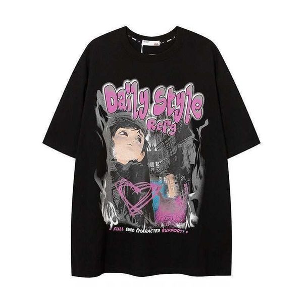 european and american high street asian style cartoon pink print short pomelo body t-shirt couple hip hop oversize fashion brand, White;black
european and american high street asian style cartoon pink print short pomelo body t-shirt couple hip hop oversize fashion brand, White;black