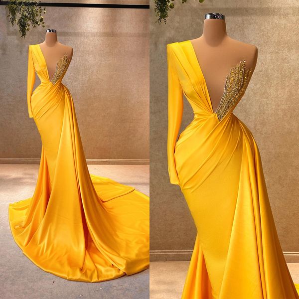 elegant yellow satin mermaid prom dresses one shoulder long sleeve sequin party evening dress celebrity custom, Black
elegant yellow satin mermaid prom dresses one shoulder long sleeve sequin party evening dress celebrity custom, Black