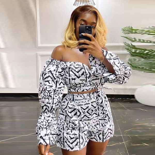 two piece dress slim fit abstract print set women off shoulder long sleeve bandage high waist zipper shorts streetwear 230627, White
two piece dress slim fit abstract print set women off shoulder long sleeve bandage high waist zipper shorts streetwear 230627, White