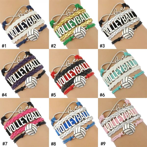 new volleyball shape charm sport bracelets for women men love infinity handmade braided leather rope wrap bangle fashion jewelry, Golden;silver
new volleyball shape charm sport bracelets for women men love infinity handmade braided leather rope wrap bangle fashion jewelry, Golden;silver