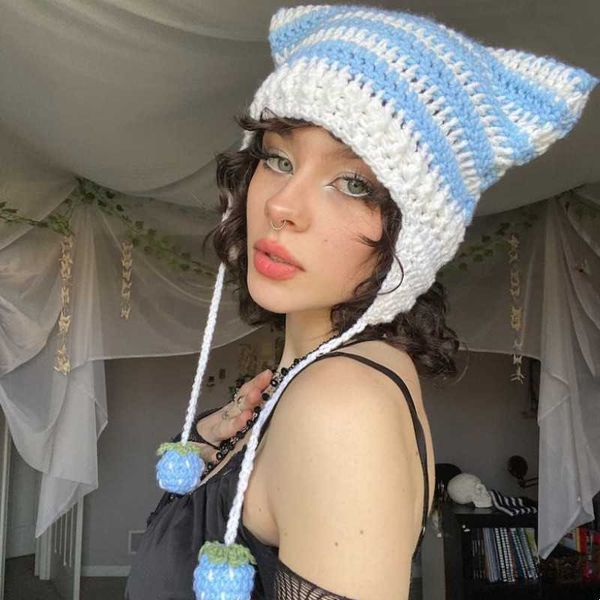 caps cute ears beanies women autumn winter crochet hat striped warm knitted hat strawberry hats r230628, Blue;gray
caps cute ears beanies women autumn winter crochet hat striped warm knitted hat strawberry hats r230628, Blue;gray