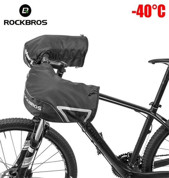 

rockbros bar mitts snowmobileatvdirt bike cycling thermal fleece lining mtb handlebar windproof winter gloves mittens 2202232893840, Black