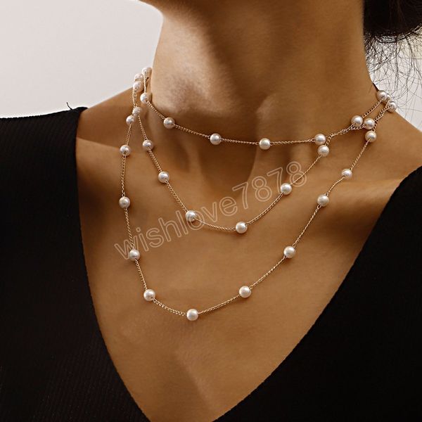 simple geometric thin imitation pearl layered chain necklace multilayer clavicle chain necklace for women vintage jewelry, Silver
simple geometric thin imitation pearl layered chain necklace multilayer clavicle chain necklace for women vintage jewelry, Silver