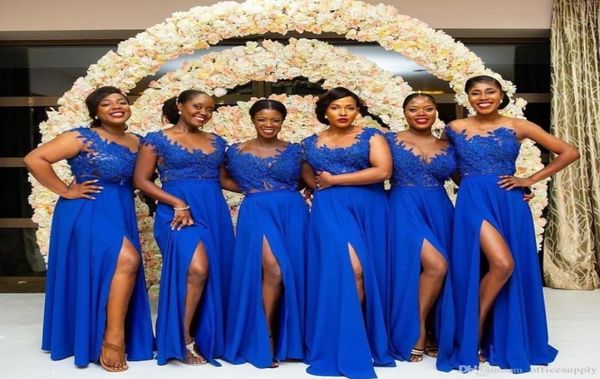 african summer royal blue chiffon lace bridesmaid dresses a line cap sleeve split long maid of honor gowns plus size custom made b9199443, White;pink
african summer royal blue chiffon lace bridesmaid dresses a line cap sleeve split long maid of honor gowns plus size custom made b9199443, White;pink