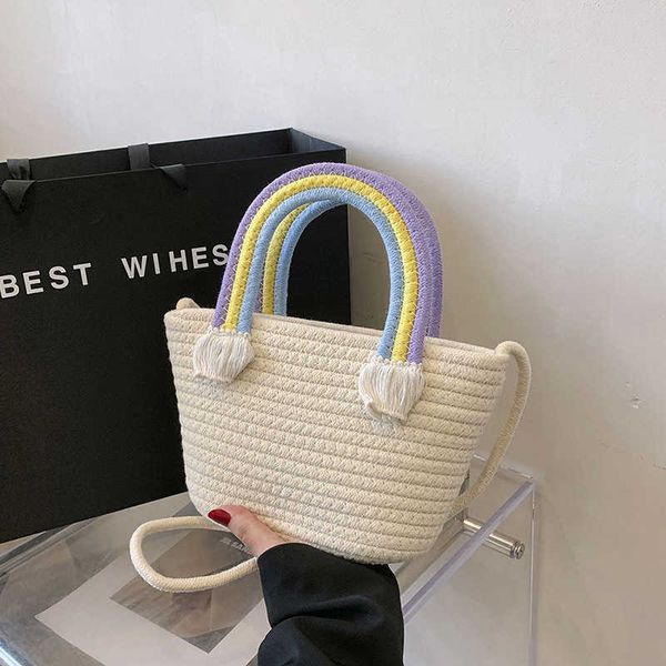 little fresh women's woven handbag summer new rainbow cotton rope shoulder bag seaside vacation woven bag
little fresh women's woven handbag summer new rainbow cotton rope shoulder bag seaside vacation woven bag
