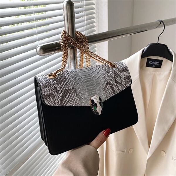snake skin pattern women's bag designer fashion snake head shoulder bag children's chain crossbody bag, Black
snake skin pattern women's bag designer fashion snake head shoulder bag children's chain crossbody bag, Black