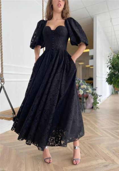 2021 black full lace evening party dresses with half puff sleeves heart shape neck buttons front ankle length prom gown6306978, Black;red
2021 black full lace evening party dresses with half puff sleeves heart shape neck buttons front ankle length prom gown6306978, Black;red