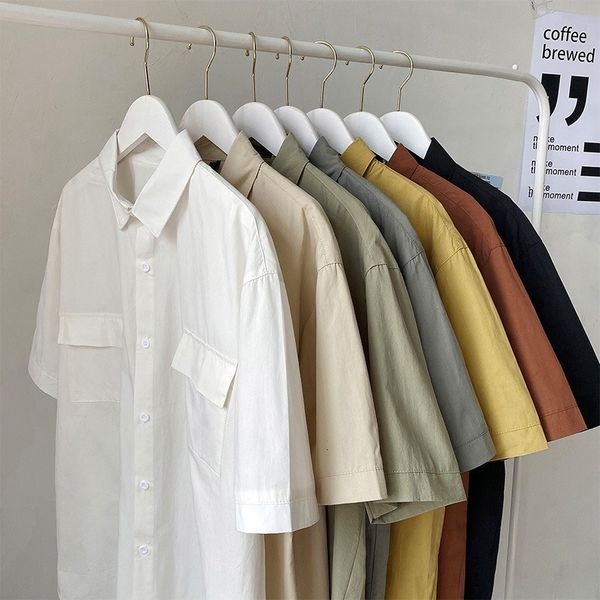men's dress shirts shortsleeve shirt for man vintage style solid classic look teenagers outerwear lapal clothes 230628, White;black
men's dress shirts shortsleeve shirt for man vintage style solid classic look teenagers outerwear lapal clothes 230628, White;black