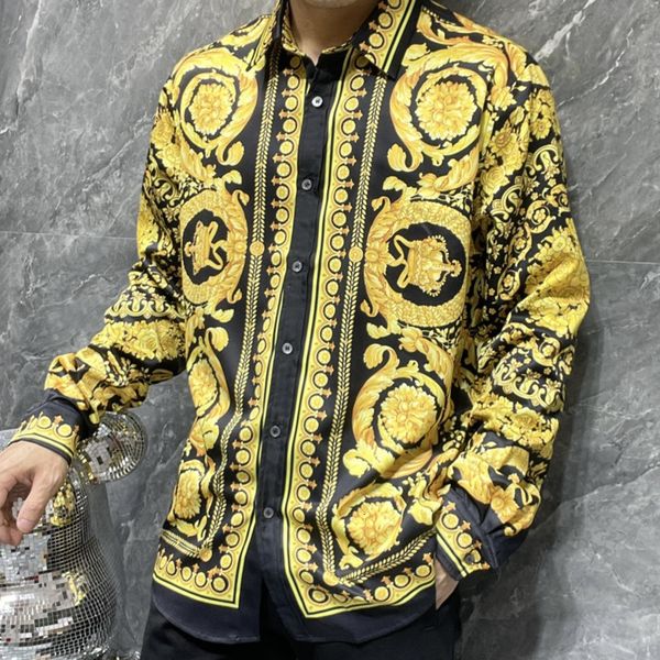 men's dress shirts luxury black gold full flower shirt men casual camisa masculina slim triangle print plaid 230628, White;black
men's dress shirts luxury black gold full flower shirt men casual camisa masculina slim triangle print plaid 230628, White;black