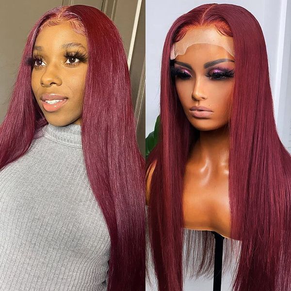 burgundy long straight lace wig heat wine red lace front wigs with pre plucked hairline for black women, Black;brown