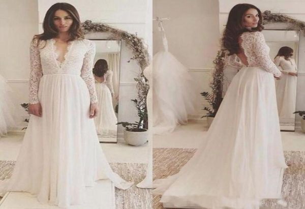 chic lace long sleeve backless bohemian beach country wedding gowns deep v neck chiffon boho bridal dress8103270, White
chic lace long sleeve backless bohemian beach country wedding gowns deep v neck chiffon boho bridal dress8103270, White
