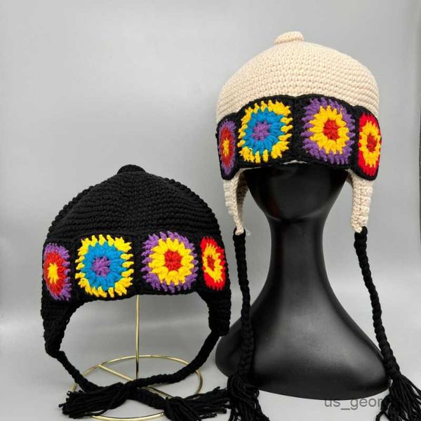 caps new ethnic style handmade flower knitted hat women's autumn and winter warm and cute tethered windproof brimmed cap r230628, Blue;gray
caps new ethnic style handmade flower knitted hat women's autumn and winter warm and cute tethered windproof brimmed cap r230628, Blue;gray