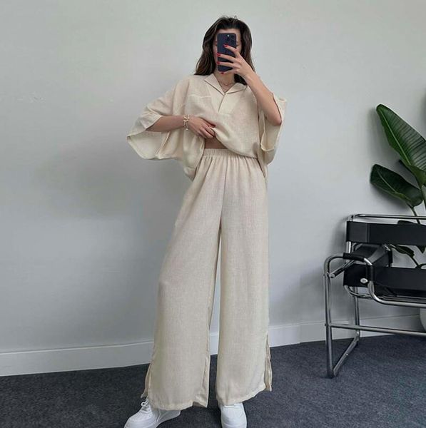 2023 women's suit autumn new fashion women's set loose polo comfortable elastic waist wide leg pants women's two piece set, White
2023 women's suit autumn new fashion women's set loose polo comfortable elastic waist wide leg pants women's two piece set, White