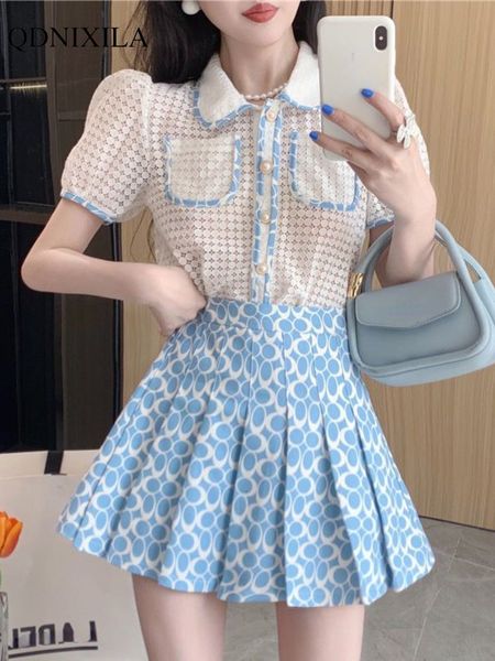 two piece dress 2023 summer in women's skirt matching sets korean sweet short sleeve lace shirt chic and elegant pleated skirts 2 set 2, White
two piece dress 2023 summer in women's skirt matching sets korean sweet short sleeve lace shirt chic and elegant pleated skirts 2 set 2, White