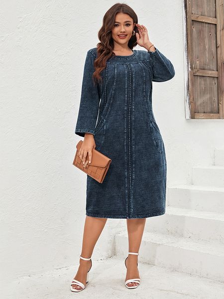 plus size dresses lih hua women's size denim dress fall cotton knit crew neck casual fashion 230627, Black
plus size dresses lih hua women's size denim dress fall cotton knit crew neck casual fashion 230627, Black