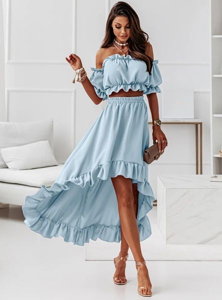 two piece dress summer shortsleeved women suit solid fashion slash neck show waist puff sleeve short long skirt 230627, White
two piece dress summer shortsleeved women suit solid fashion slash neck show waist puff sleeve short long skirt 230627, White
