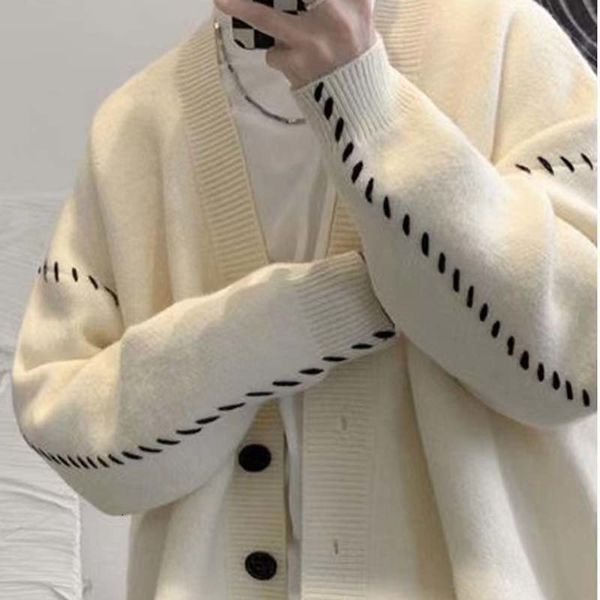 men's sweaters vneck cardigan sweater men and women wear loose lazy style korean vintage knitwear jacket fashion brand in autumn winte, White;black
men's sweaters vneck cardigan sweater men and women wear loose lazy style korean vintage knitwear jacket fashion brand in autumn winte, White;black