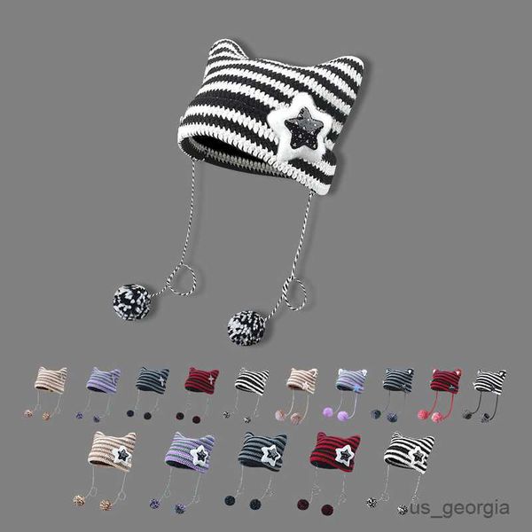 caps designer custom handmade wool beanie hat ladies autumn spring warm ear knit stripe beanie cap with r230628, Blue;gray
caps designer custom handmade wool beanie hat ladies autumn spring warm ear knit stripe beanie cap with r230628, Blue;gray