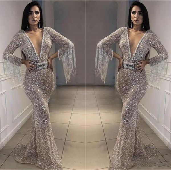 sparkly silver prom dresses bling bling sequined mermaid evening gowns deep v neck long sleeves with tassel arabic formal party dr7814857, Black
sparkly silver prom dresses bling bling sequined mermaid evening gowns deep v neck long sleeves with tassel arabic formal party dr7814857, Black