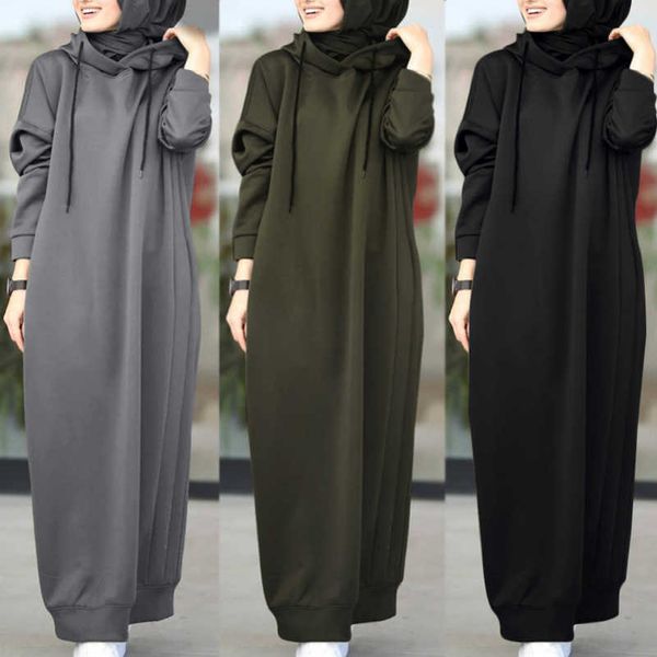 women's muslim autumn/winter solid hooded drawstring loose casual pocket long sleeve long sweater dress, Black;gray
women's muslim autumn/winter solid hooded drawstring loose casual pocket long sleeve long sweater dress, Black;gray